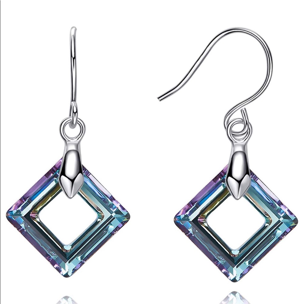 Hook SQUARE Dangle Earrings with Crystals